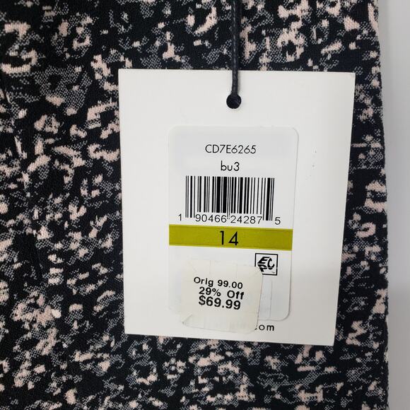 Calvin Klein Sheath Dress 14 Abstract Textured Knit Fitted Work Career Black Tan - Picture 3 of 10